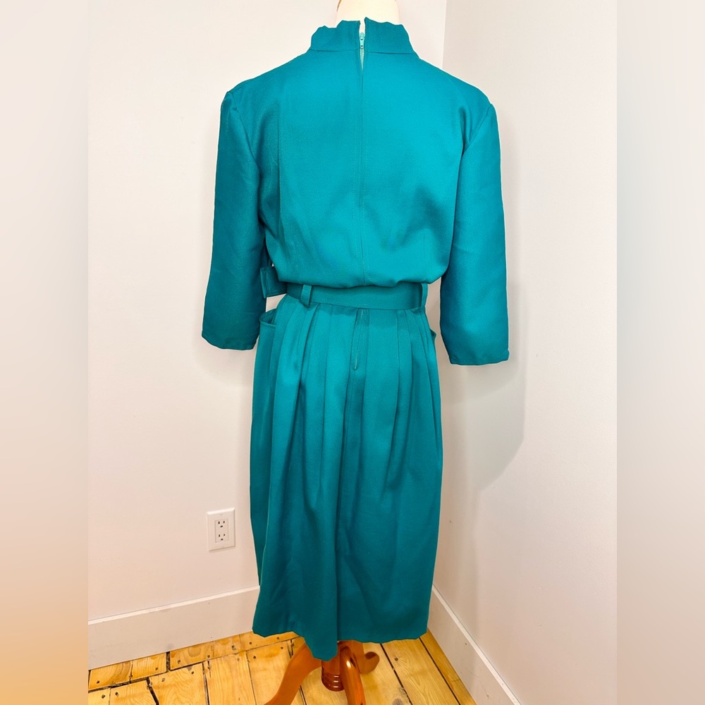 Vintage Teal Belted Midi Dress - Picture 7 of 12
